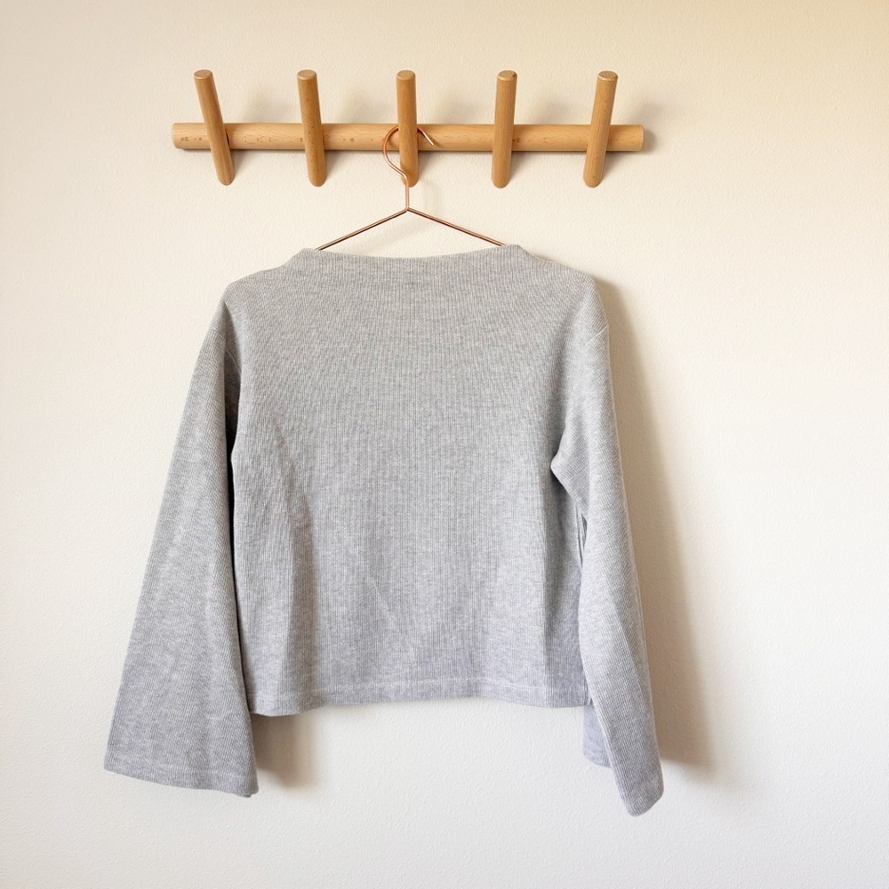 Lowrys Farm Gray Bell Sleeve Boat Neck Cropped Sweater